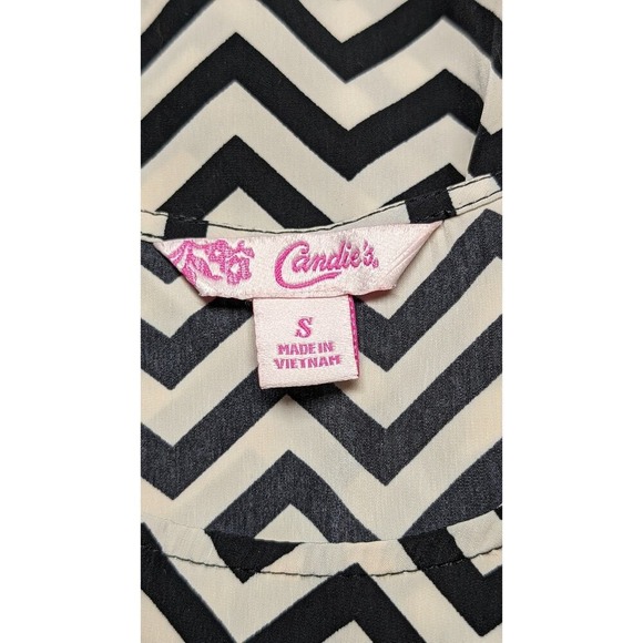 Candie's Chevron Print Dress Black White Cap Sleeve Casual Mini Dress Small - Picture 5 of 6